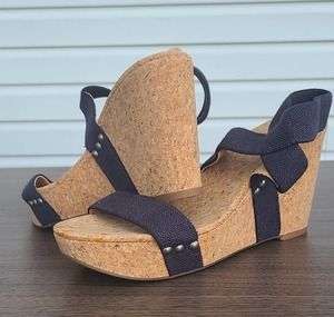 Lucky Brand Maxine Black Elastic Strap Wedges Women's 9.5